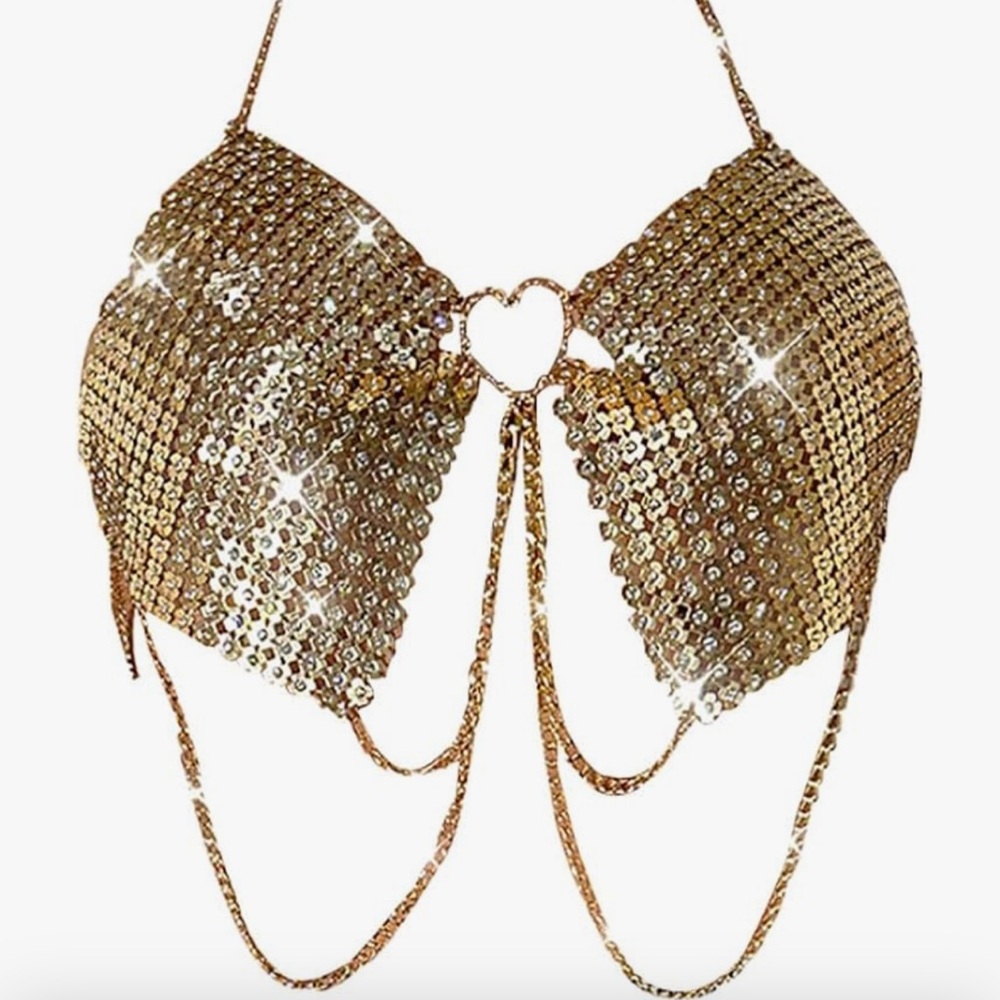Rhinestone crystal bra top flower harness festival rave costume dancer cabaret